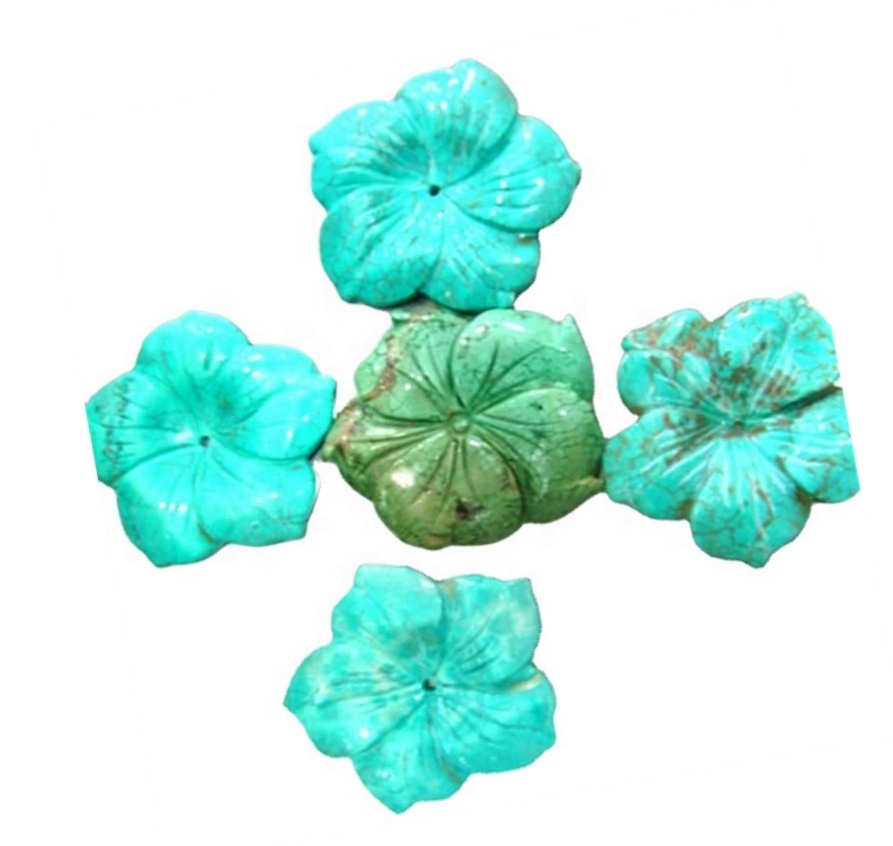 natural green & bule & yellow turquoise flower beads gemstone carved  flowers 8x10mm 10X9mm loose beads