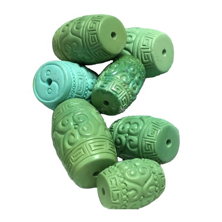 Apple green color mohave natural turquoise carved drum beads jewellery make wholesale