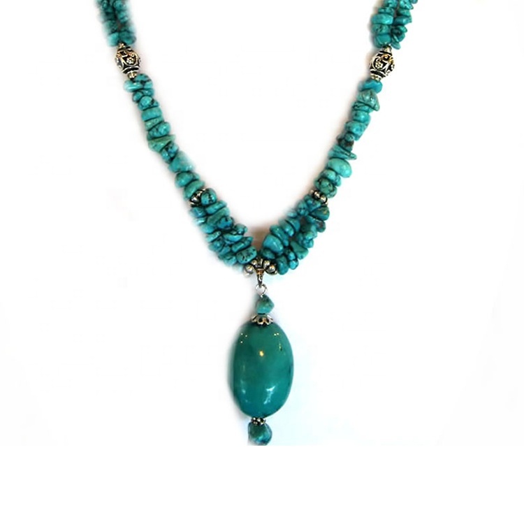 Natural loose beads turquoise necklace jewellery Long dainty beaded turquoise necklace