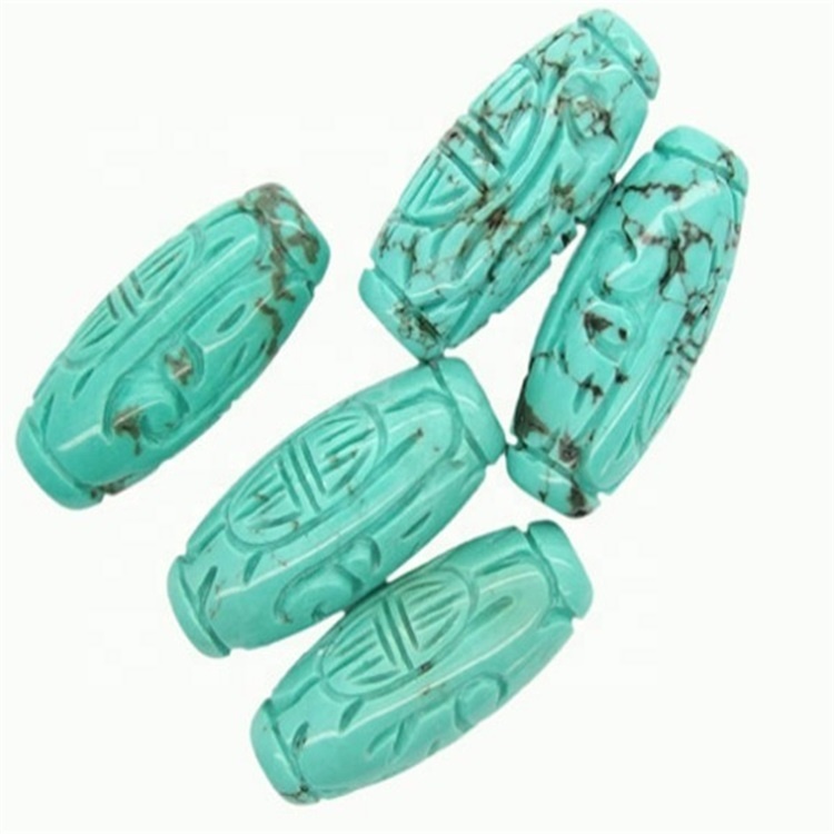 turquoise carved drum beads Queen Blue Turquoise Handcrafted Beads Rose Carved Flower  Beads Stone