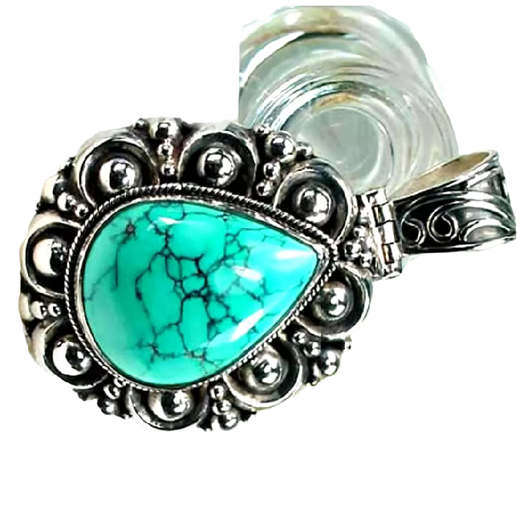 Turquoise india style pendant 925 Sterling Silver Natural Sleeping Beauty Turquoise Gemstone Pendant