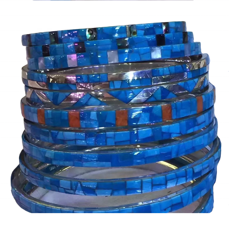 Silver Toned turquoise Mosaic Bangles Turquoise Mosaic Brass Bangles