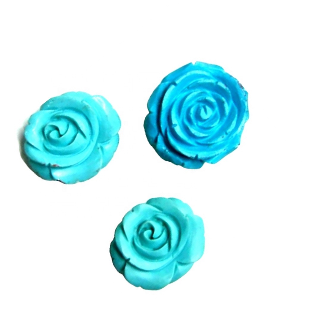 Wholesales natural 14MM Queen Blue Turquoise Beads Grade AAA Rose Carved Stone Flower Beads