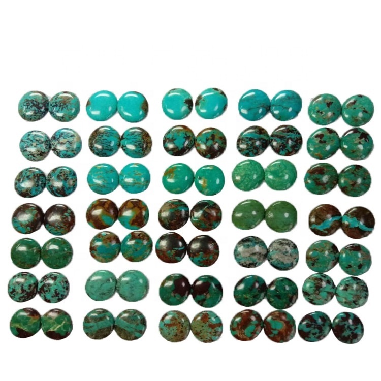 Tibetan Turquoise Oval 12X22mm Pair Natural Gemstone Pair Matching Earrings Pair Cabochon Green Turquoise Gemstone