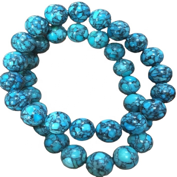 Natural black spider web dark bule turquoise round beads make wholesale