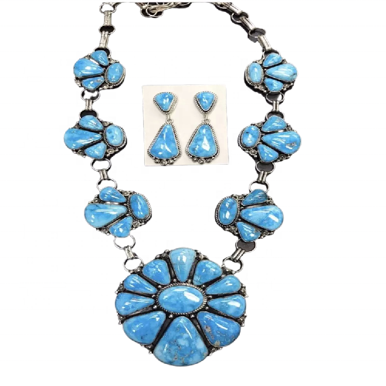 turquoise flower necklace Turquoise Squash Blossom  necklace Southwestern Style