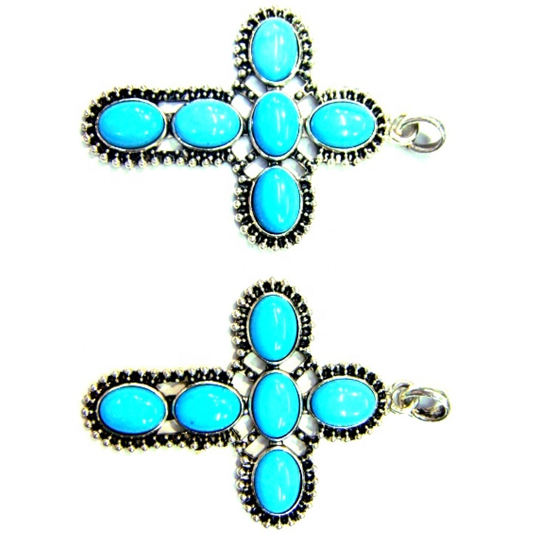 Turquoise gemstone cross pendant jewelry