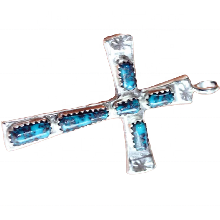 Turquoise pendant jewelry Natural Genuine turquoise cross pendant Silver plated pendant