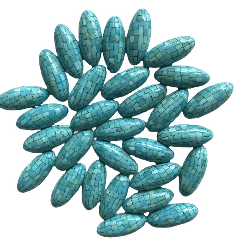 32x18mm clean turquoise mosaic Black stone loose Cabochons