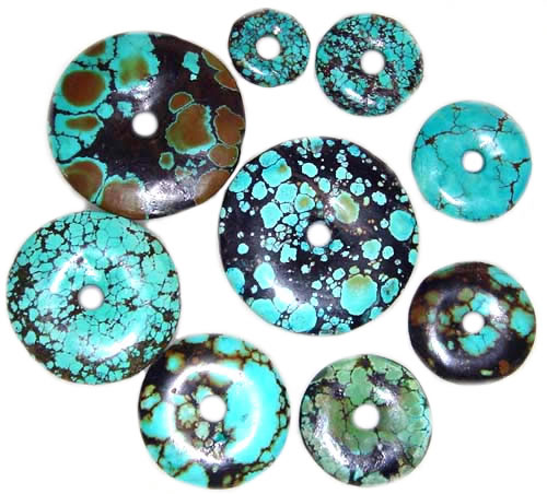 45mm BlackCat Green Turquoise Matrix Large Round Gemstone Donut Pendant 