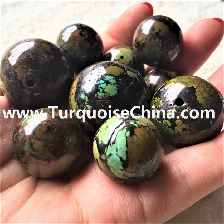 Natural shiny wonderful pattern Hubei turquoise round beads