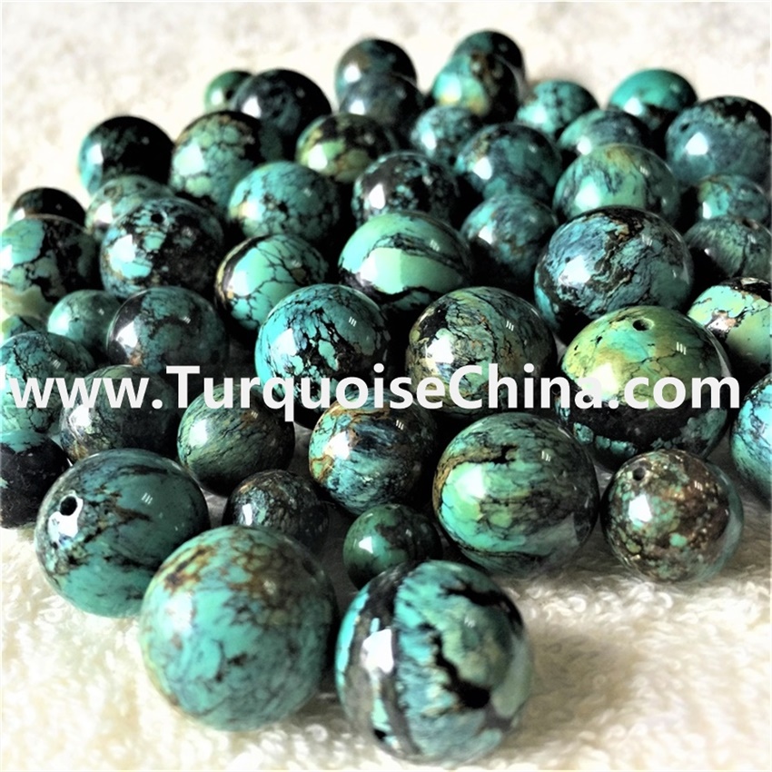 Natural HuBei green color Turquoise round Beads Strands size more than 10mm drilled Hole 1mm
