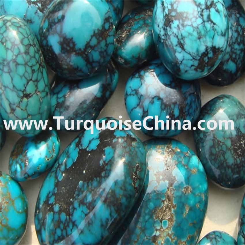 Natural Turquoise - smooth oval nuggets -Teal Blue color - Loose beads