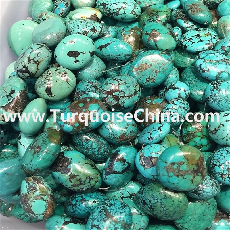 Natural Turquoise Oval Beads Thin Barrel Drum Long Oval Beads