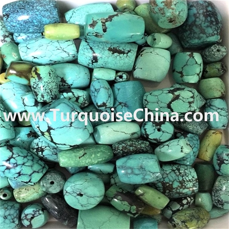 Natural Kingman Turquoise drum beads mixture size / Rustic Turquoise gemstone beads / Blue Green Raw Turquoise Beads