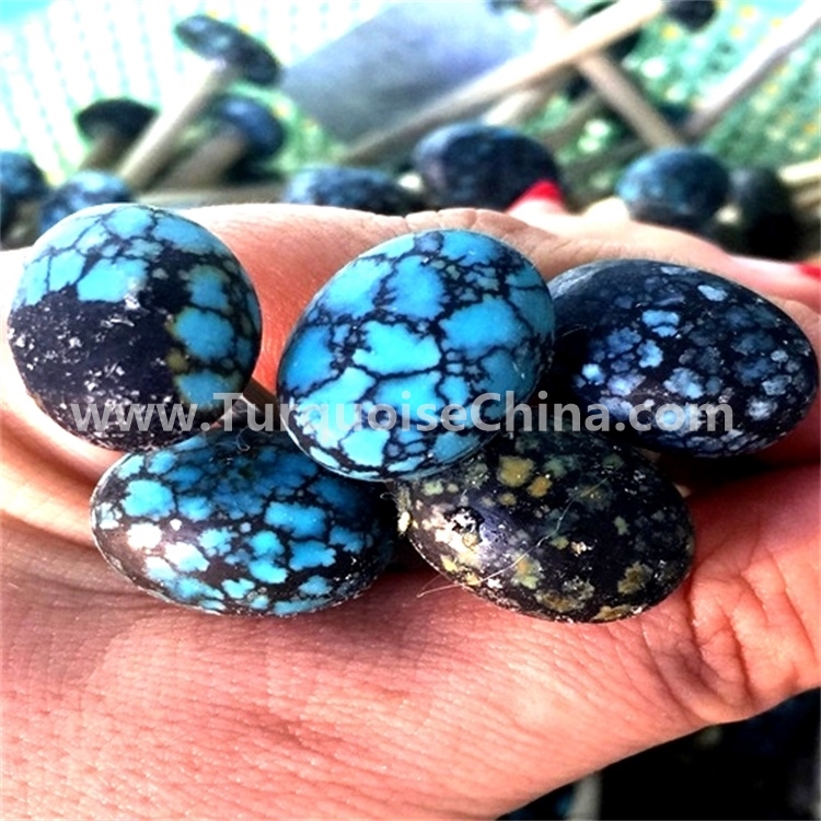 Shiny spider web naturally genuine turquoise oval cabochon gemstone