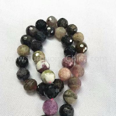 Natural Tourmaline round faceted beads mixed color gemstone strings