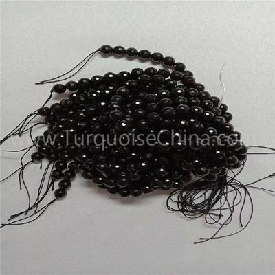 Natural Black Tourmaline round faceted beads smooth gemstone strings