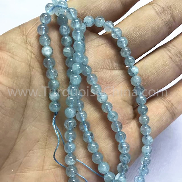 Natural Aquamarine round shape beads light blue gemstone strings