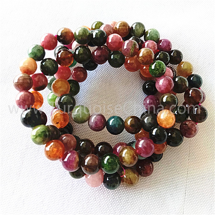 Natural Tourmaline AAA mixed color round shape beads gemstone bracelet