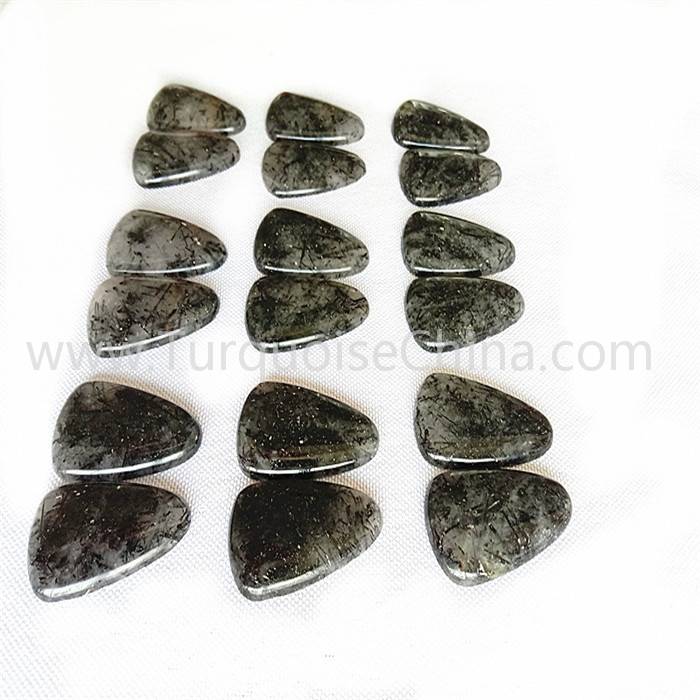 Natural   Black Rutilated Quartz  left and right match  Triangle polishing gemstone Wholesale and retail