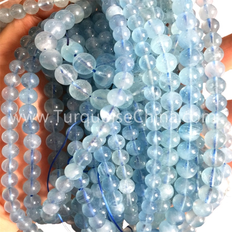 Natural Blue Aquamarine Round Beads For Making Jewelry