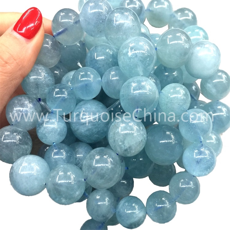 Beautiful Blue Aquamarine Round Beads Gemstone Bracelets