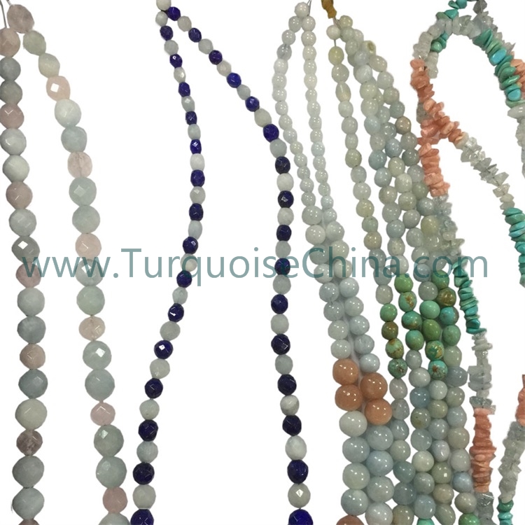 Natural Aquamarine beads necklace/Smooth Faceted round beads/Baroque style
