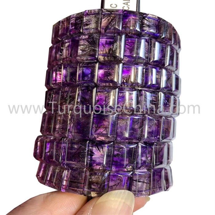 Natural Purple Quartz Rutilated Bangle, Purple Gemstone Bracelet