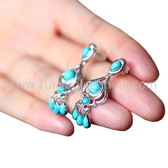 Hot-sale Natural Turquoise Gemstone Silver Earrings