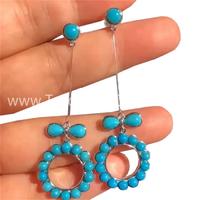 Natural Turquoise Circular Earrings/ Elegant Jewelry For Woman