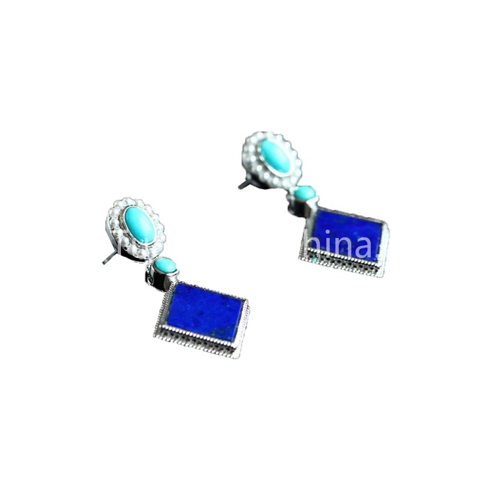 Unique Square Earrings Natural Turquoise Gemstone