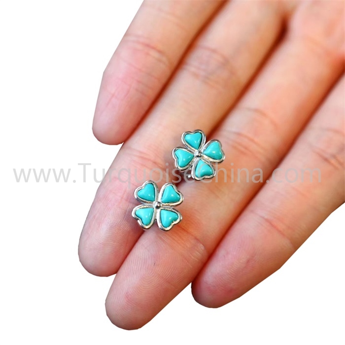 Fashion Four Leaf Clover Earring With Natural Blue Turquoise