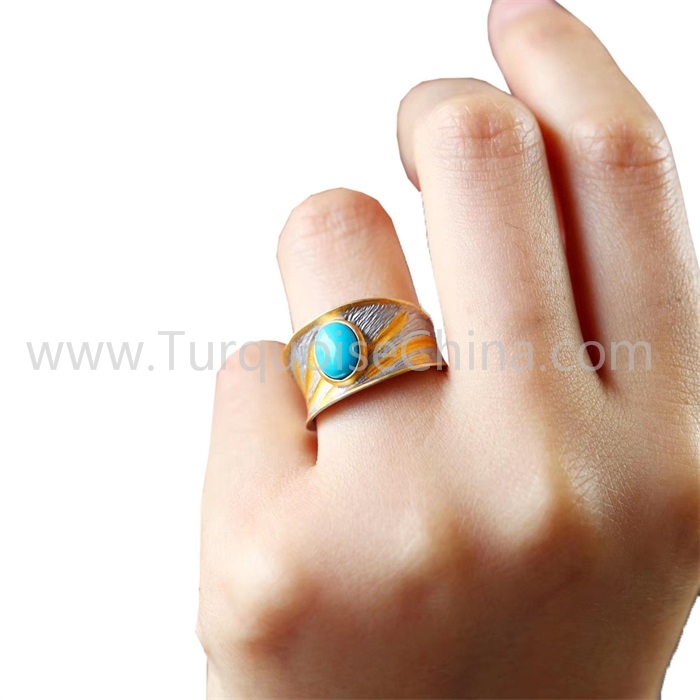 Hot-sale Gold Ring Made With Natural Turquoise For Men And Woman