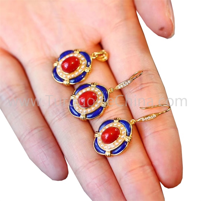 Natural Lapis And South Red Agate Earrings Jewelry