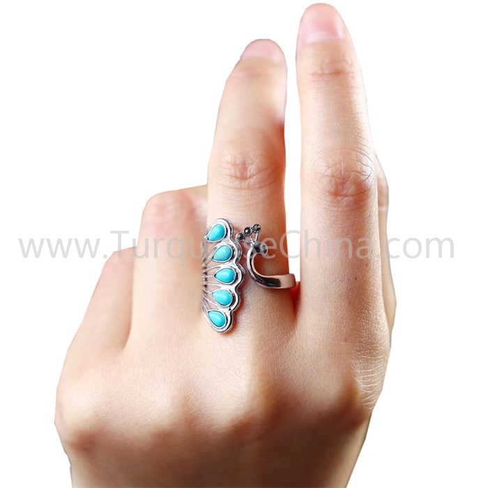 Natural Turquoise Lovely Peacock Ring Silver Jewelry Gift For Woman