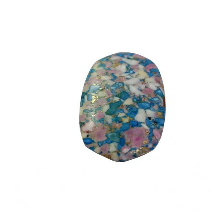 Turquoise And Pink Opal And Shell Compressed Cabochon For Making Pendant Dangler Jewelry