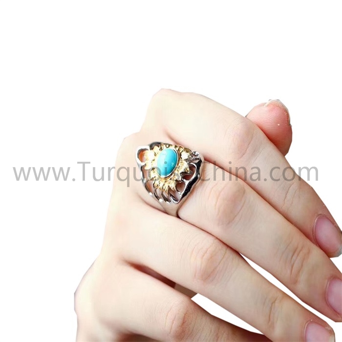 Hot-sale Natural Blue Gemstone Round Turquoise Hollow Ring For Men And Woman