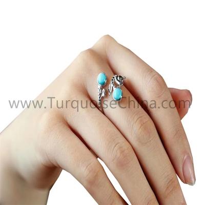 Round Turquoise Ring 925 Sterling Silver Jewelry For Woman