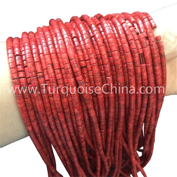 Compressed Bamboo Coral Red Rondelle Beads Wholesale