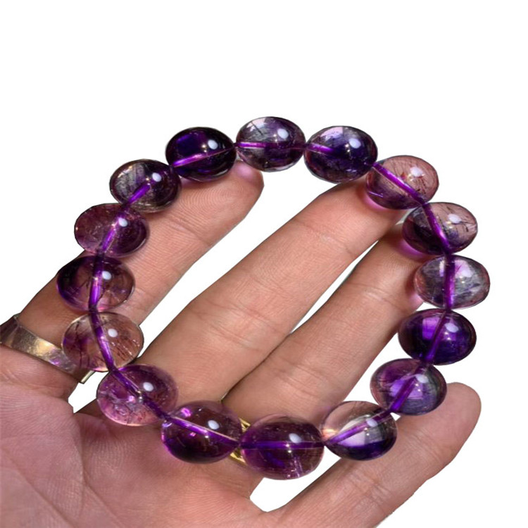 Hot-sale Purple Rutilated Quartz Round Beads Bracelets Gemstone