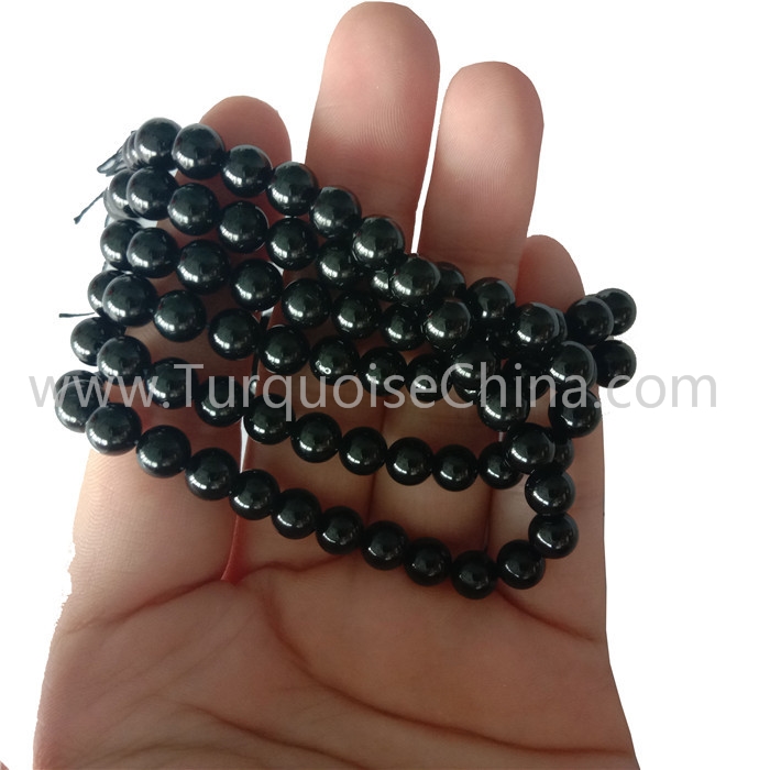 New Black Spinel Round Beads Bracelets Man Woman Bangl