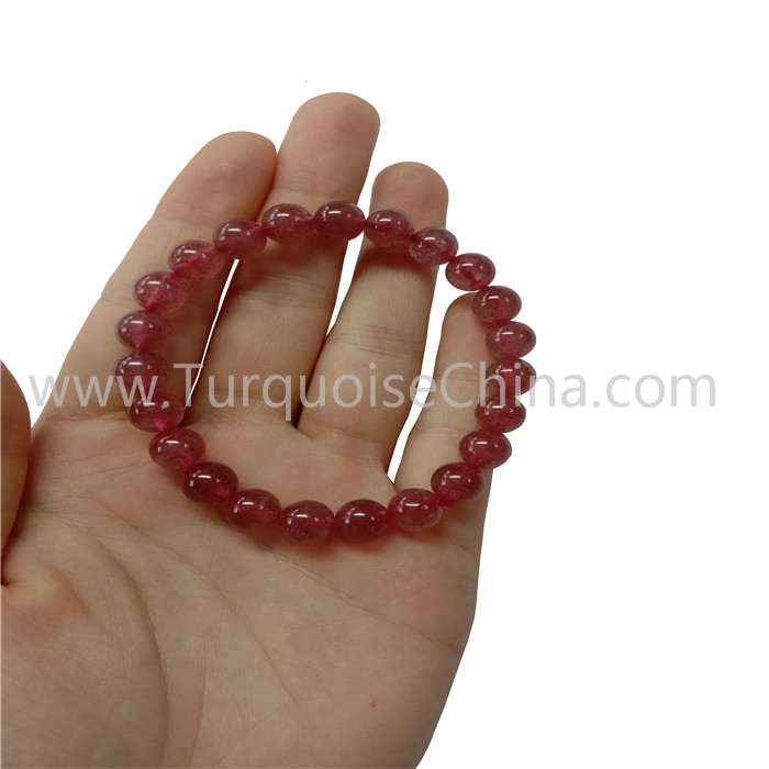Attractive Red Strawberry Crystal Round Beads Bracelet Gemstone