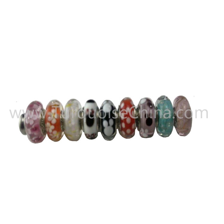 Coloured Glaze Silver Beads Lovely Charms For Making Jewelry