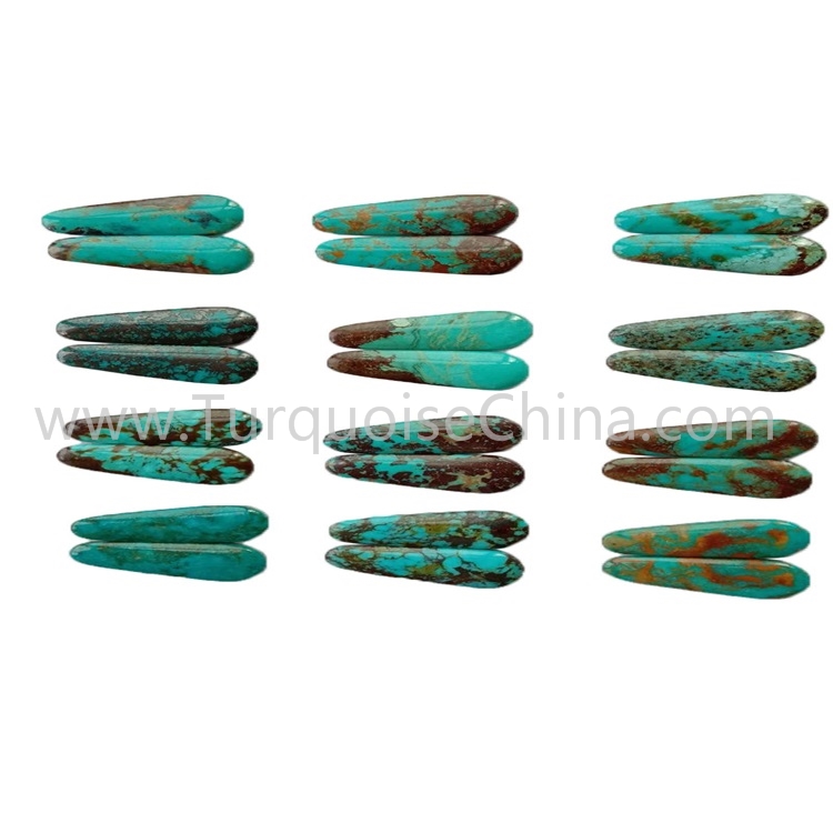 31.5x12.6x3.8mm Natural Turquoise Trapezoid Cabochon Pairs For Making Earrings