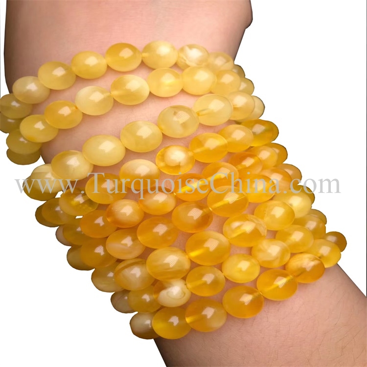 Dazzling Yellow Amber Gemstone Round Beads Bracelet