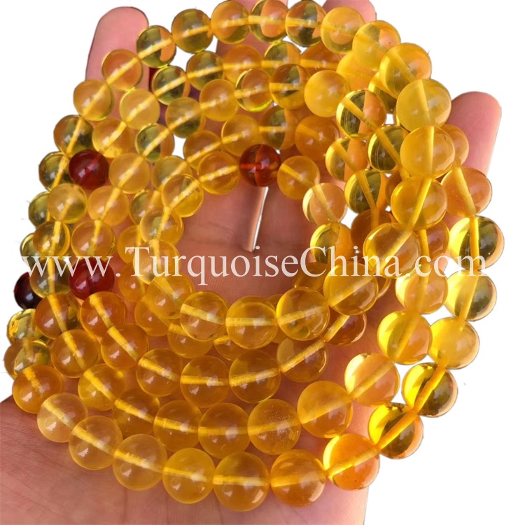 Amber Ball Gemstone Cute Glassy Yellow Beads Bracelet