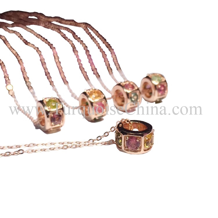 Natural Colorful Pendant Ring Shape Tourmaline Necklace