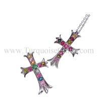 Genuine Nice-looking Pendant Cruciform Multi-colored Tourmaline Necklace for hanging out