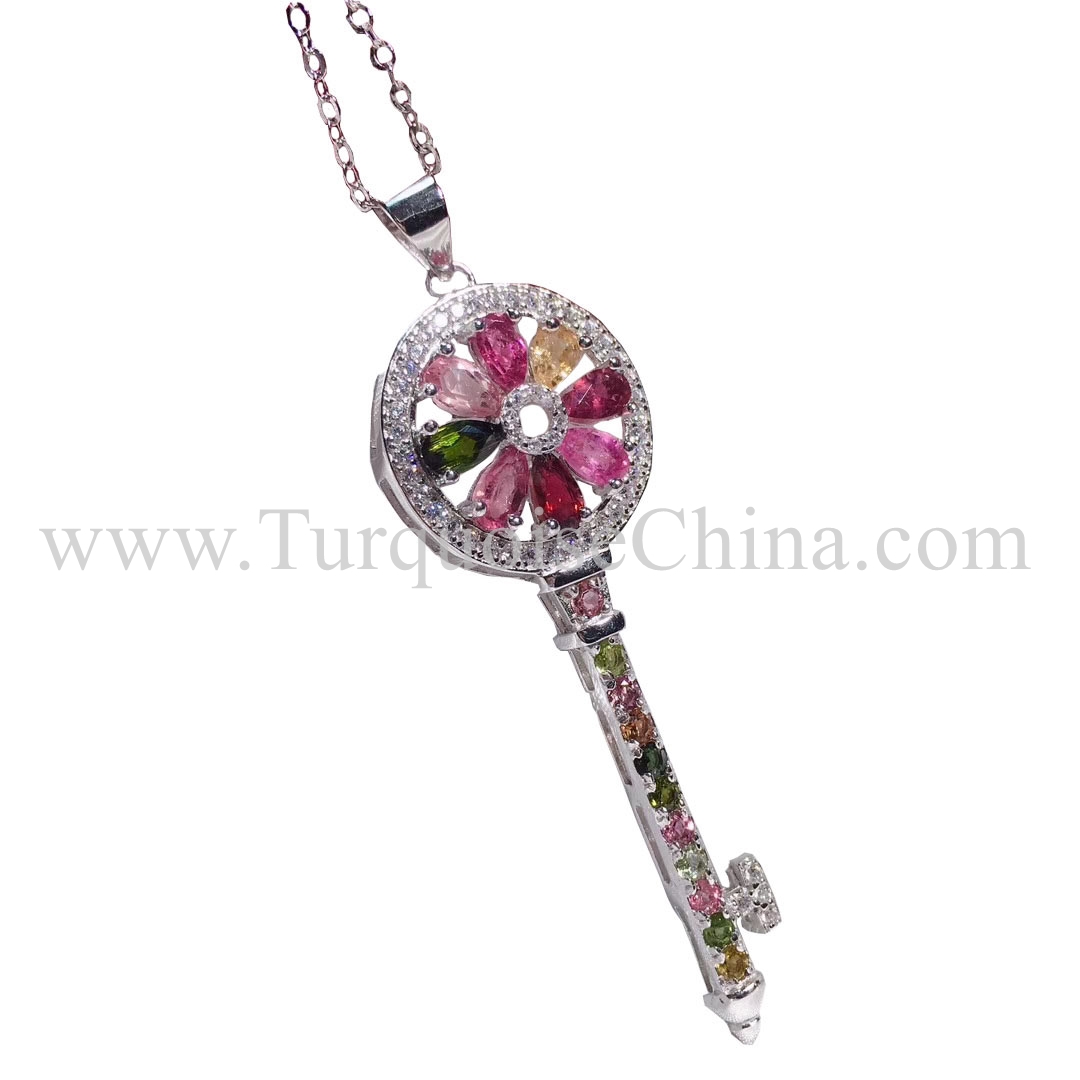 Hot-sale Classical Tourmaline Necklace Key Shape Pendant For Men And Women